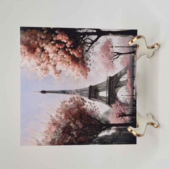 Paris Eiffel Tower Floral Fantasy Watercolor Oil Painting Art Print - Picture 1 of 7